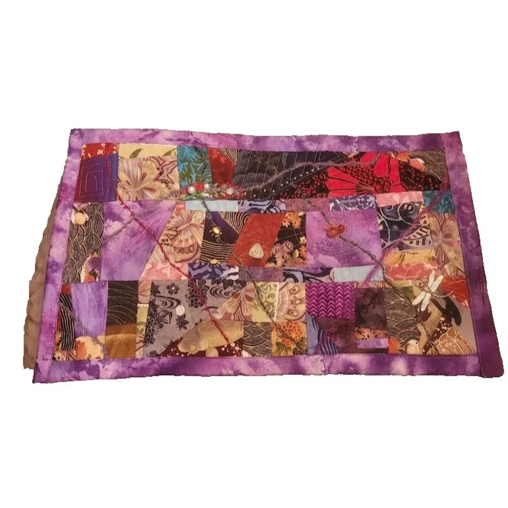 Vintage Signed Handmade Crazy Quilt Embroider Patchwork Wall Decor Art OOAK HTF
